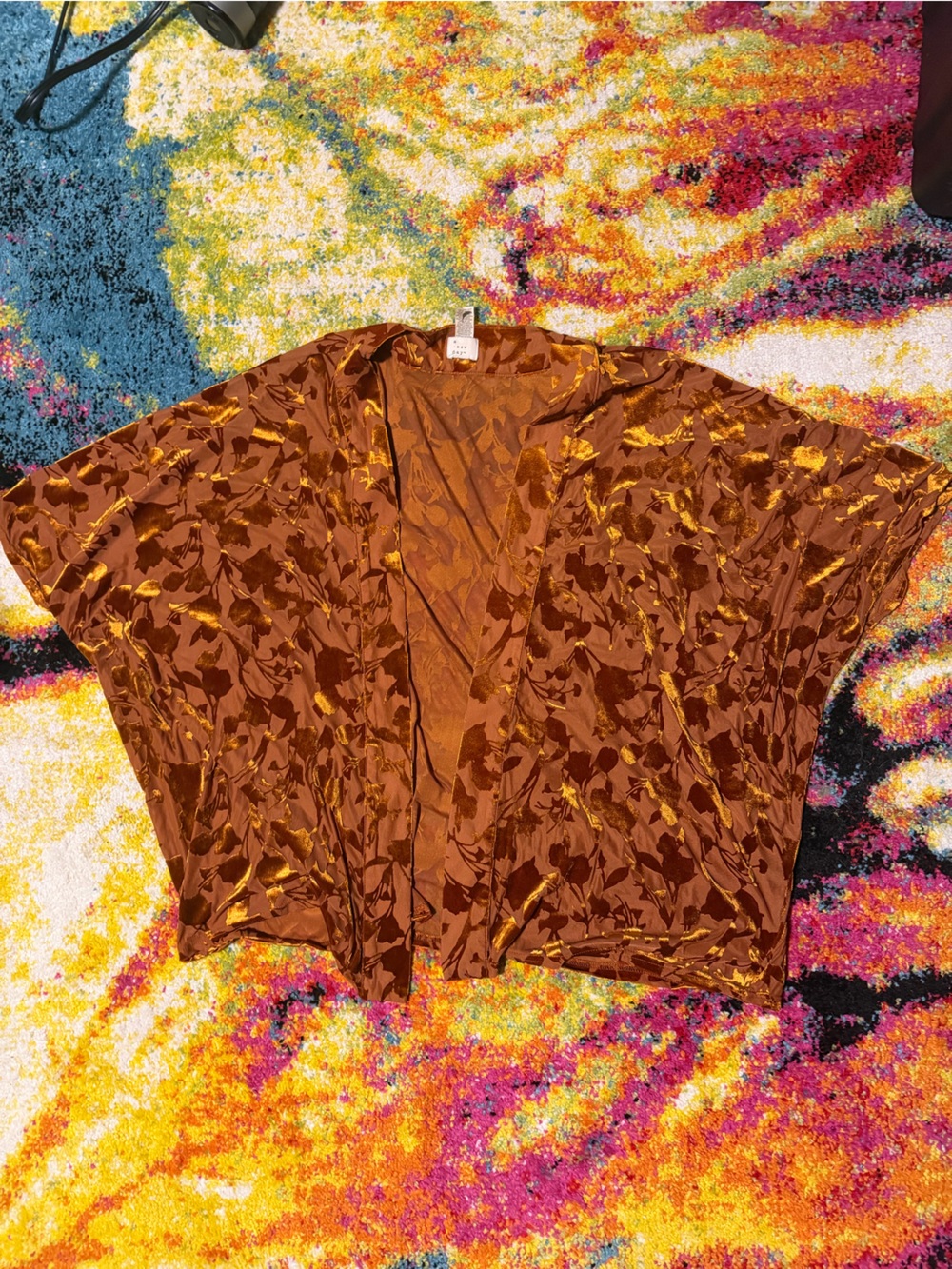 Orange Velvet Floral Women's Kimono